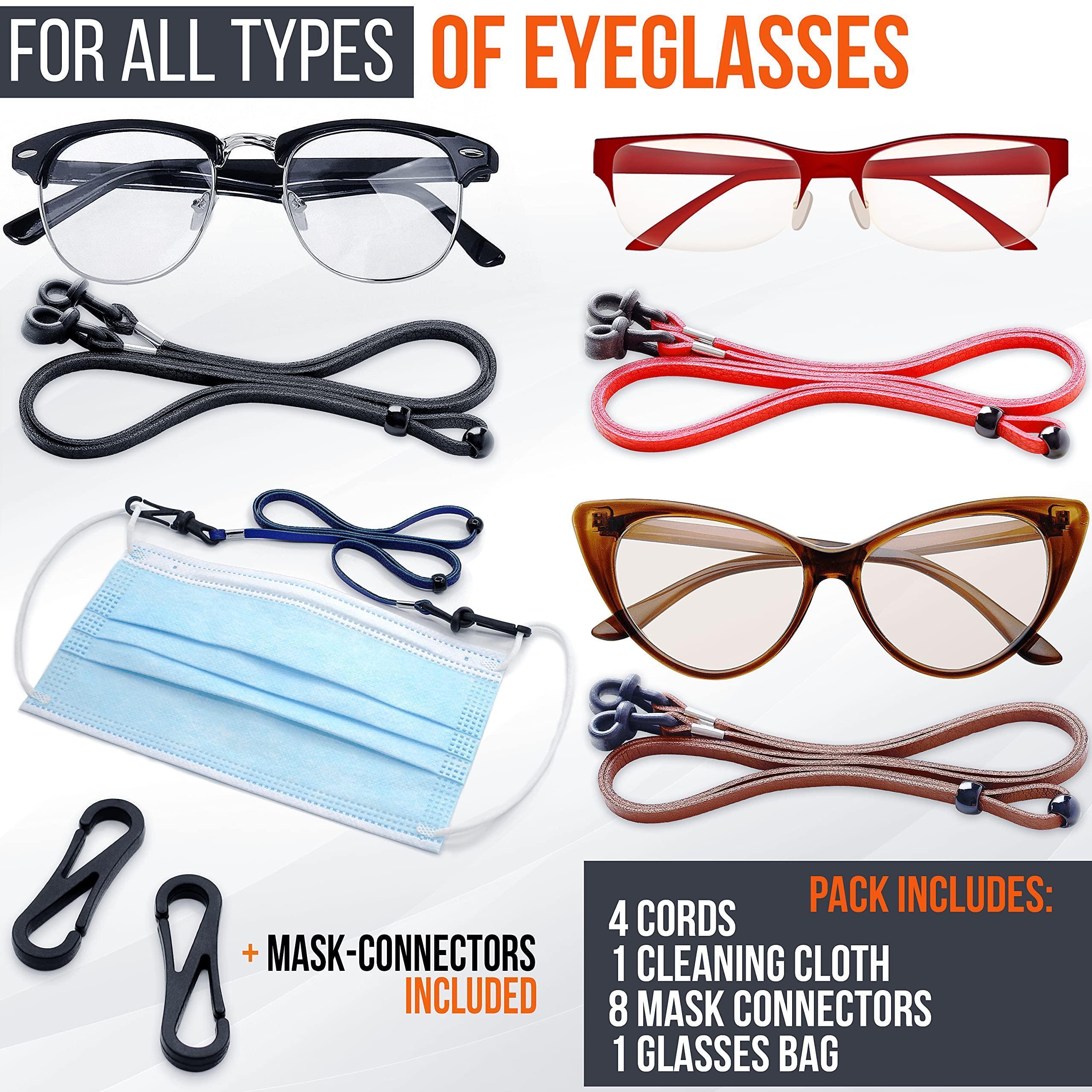 Eyeglass Chains for Women Men Premium ECO Leather Strap 4 Pcs 28 Inch Length