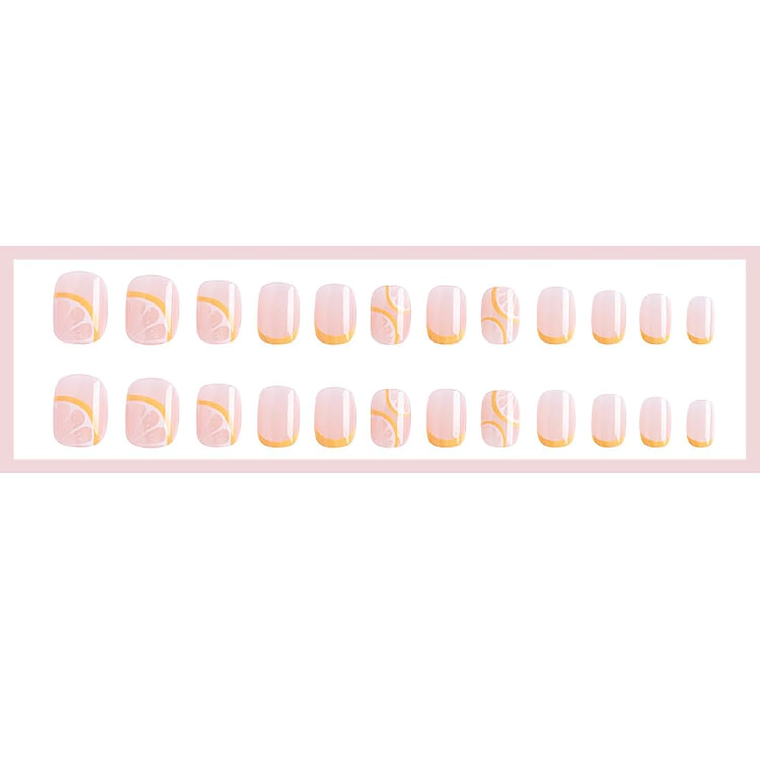 French Press Nails - 24Pcs Yellow Nude Acrylic Fruits Lemon Designs with Glossy Stick-On Short Artificial Nails
