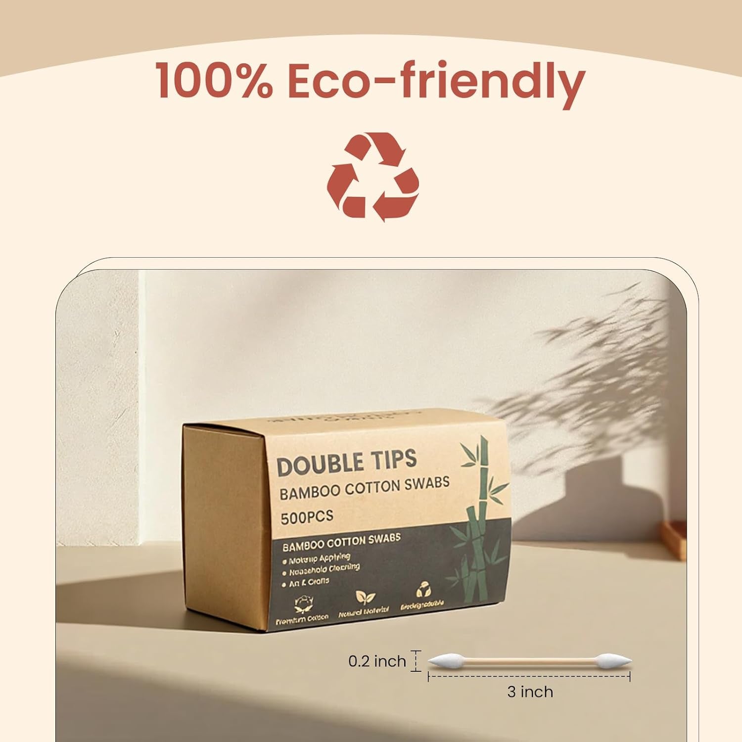 Pointed Cotton Swabs 600 Count with Paper Box, Double Precision Tips with Bamboo Sticks, Pointy Cotton Buds for Makeup Nail Care and Crafts