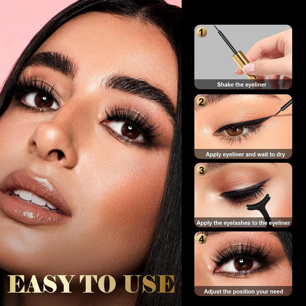 Magnetic Eyelashes Kit - 10 Pairs Lightweight 3D Natural Look Magnetic Lashes with Eyeliner & Tweezers, Reusable Mink False Eyelashes, Sweatproof, No Glue Needed, Easy to Apply (10Pairs)