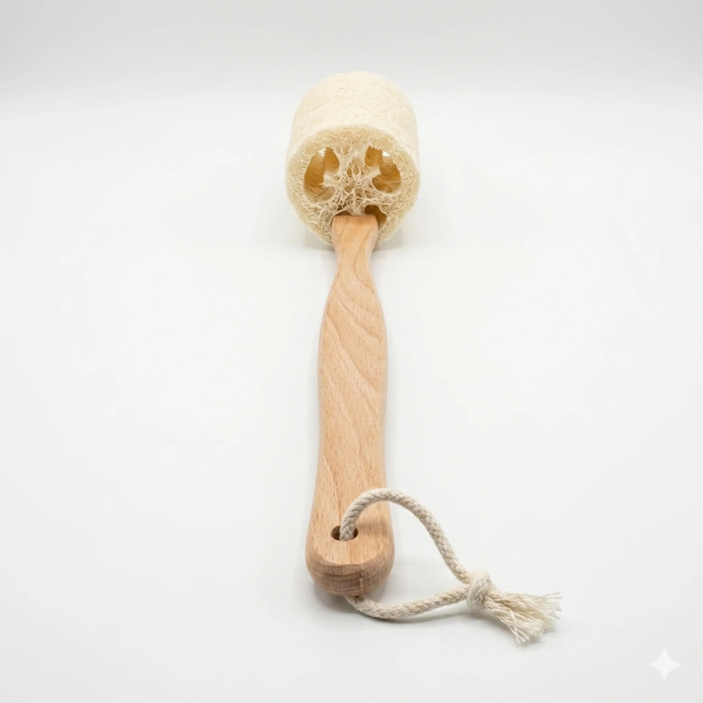 Natural Loofah Bath Brush W/Long Handle.