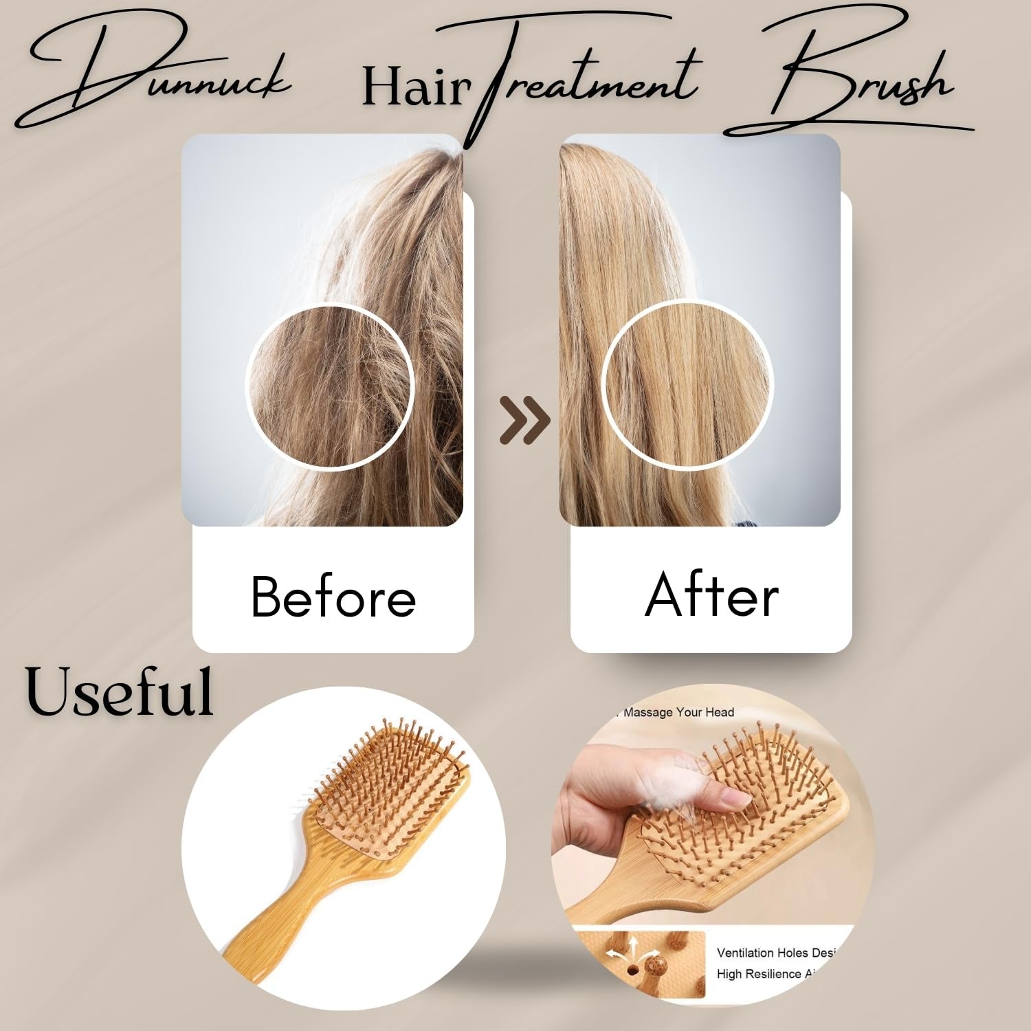 Bamboo Paddle Hairbrush Set of 2 – Eco Friendly Rectangular Bamboo Bristles Detangling Scalp Massage & Styling Natural Hair Brush Hair Growth, Plastic Free Sustainable Hair Care for Men & Women