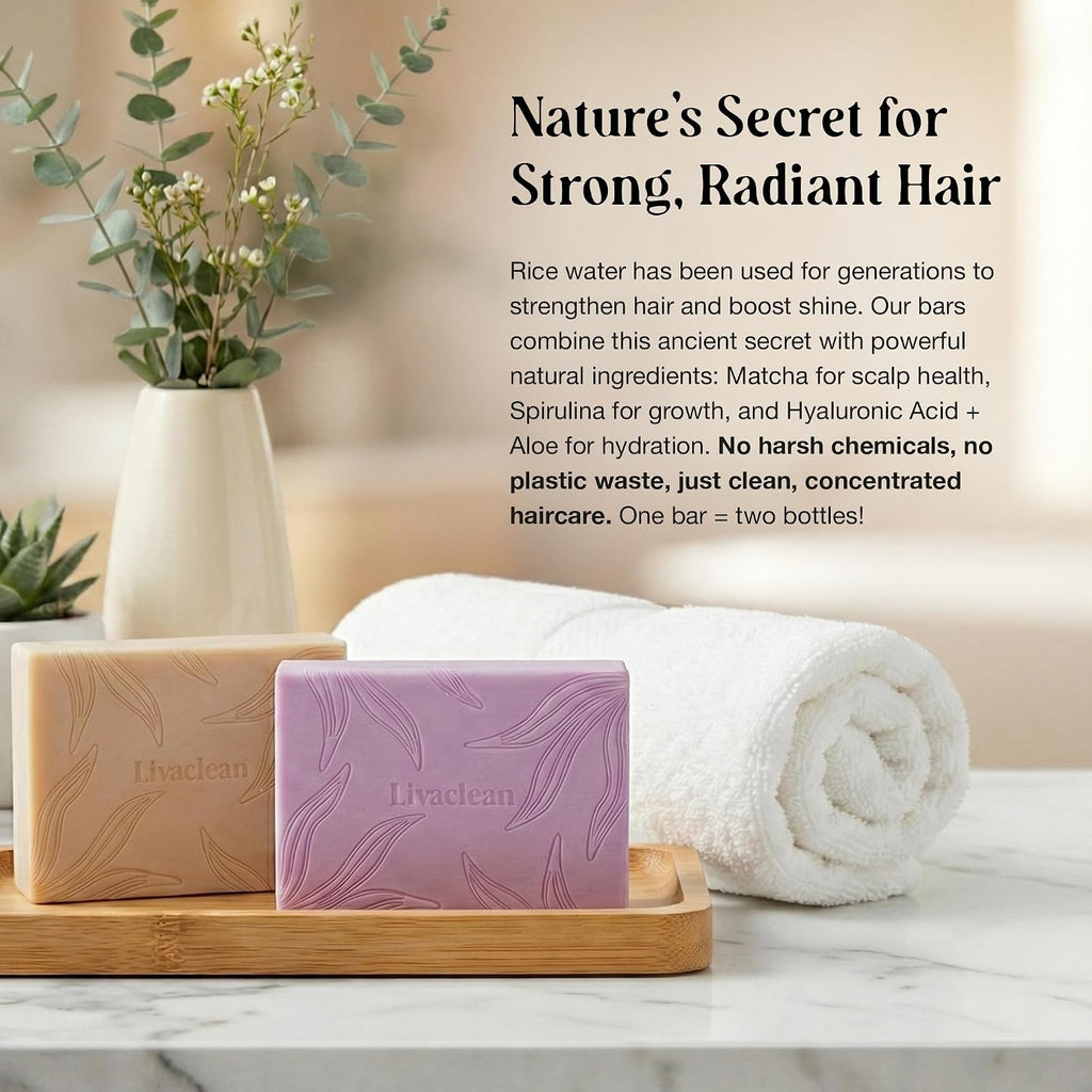 2 Pack Rice Water Shampoo and Conditioner Bar - 2X100G - Hair Soap with Spirulina Matcha Hyaluronic Acid Coconut - No Sulfates or Parabens - Bar Shampoo and Conditioner Set - Rice Soap for Hair Growth