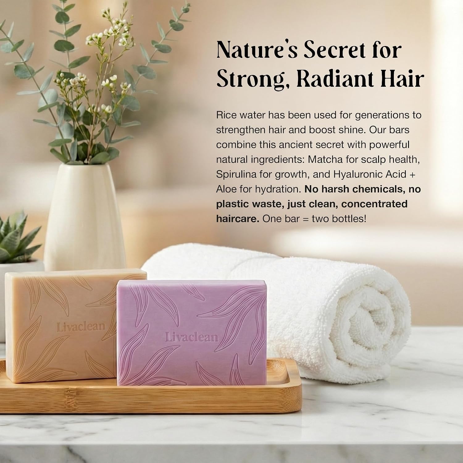 2 Pack Rice Water Shampoo and Conditioner Bar - 2X100G - Hair Soap with Spirulina Matcha Hyaluronic Acid Coconut - No Sulfates or Parabens - Bar Shampoo and Conditioner Set - Rice Soap for Hair Growth