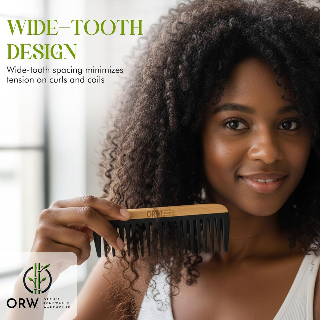 Wide Tooth Comb for Curly Hair – Bamboo Detangling Comb for Wet Hair, Shower Safe, Bakelite Reinforced, Durable, SGS REACH Tested