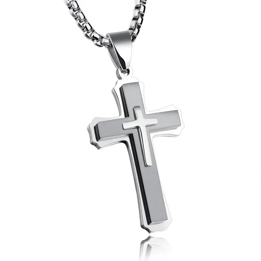 Men Necklaces & Pendants Male Cross Necklace Punk Stainless Steel Chain Fashion Jewelry White Black Golden