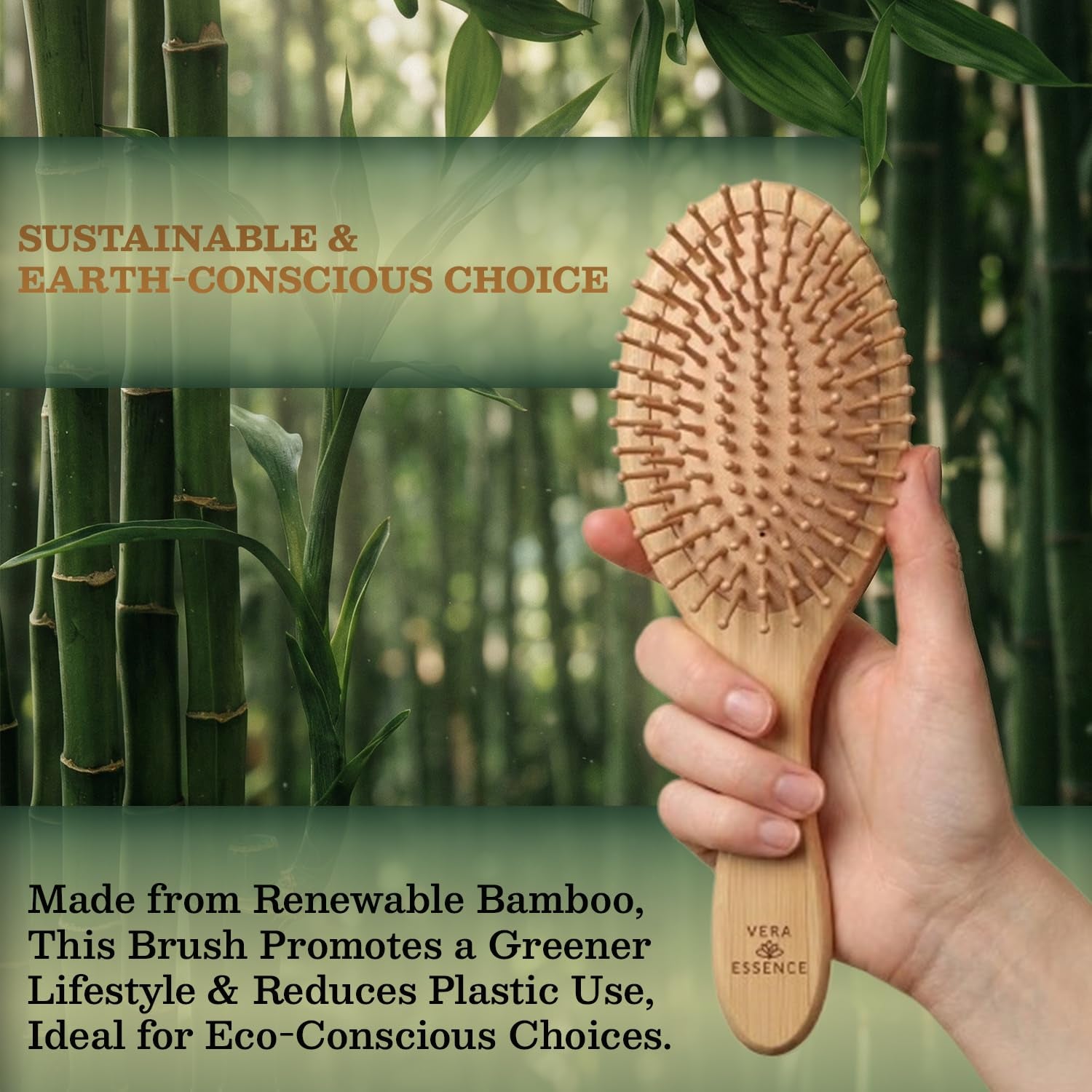 Bamboo Hair Brush for Women & Men, Wooden Paddle Brush with Rounded Bamboo Pins for Detangling, Scalp Massage & Healthy Hair Support, Ideal for Thick, Thin, Curly, Wet & Dry Hair