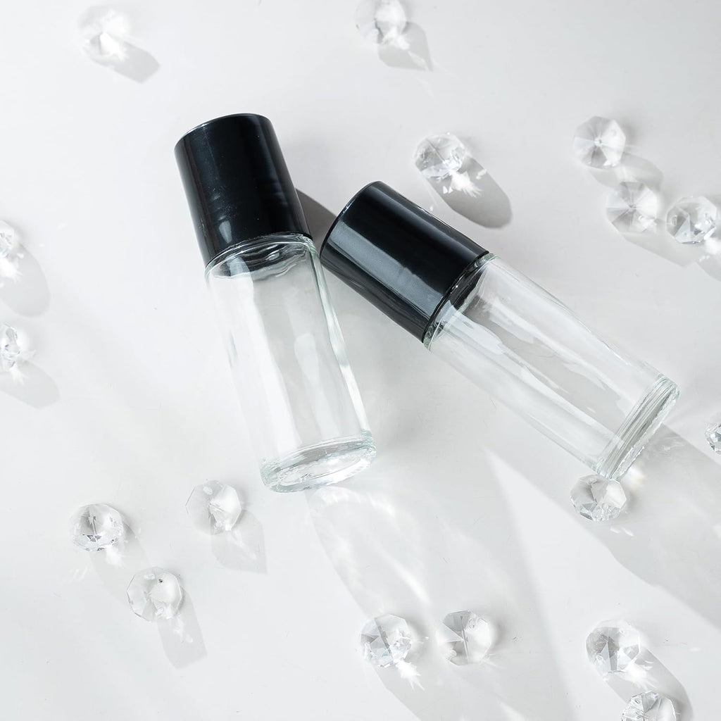2 PCS Empty Glass Roller Bottles Plastic Roller Ball ，Deodorant Roll on Bottles for Essential Oils, Perfume, Cosmetics （30Ml ） (2Pcs Round)