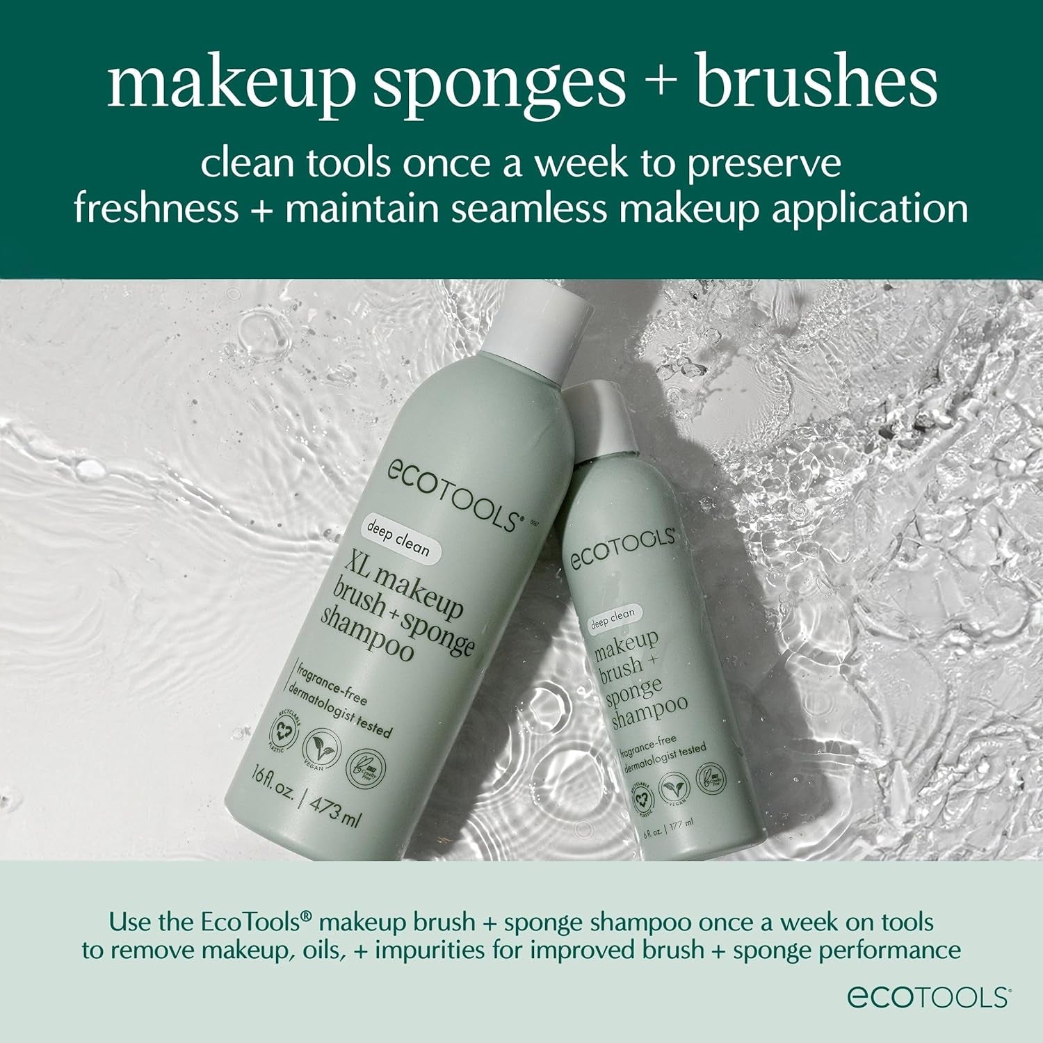 Makeup Brush + Sponge Shampoo, Cleanses Makeup & Impurities from Tools, Sponges, & Puffs, Fragrance-Free Cleanser, No Harsh Chemicals, Vegan, & Cruelty-Free, 8 Fl. Oz./236 Ml. Bottle