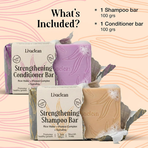 2 Pack Rice Water Shampoo and Conditioner Bar - 2X100G - Hair Soap with Spirulina Matcha Hyaluronic Acid Coconut - No Sulfates or Parabens - Bar Shampoo and Conditioner Set - Rice Soap for Hair Growth