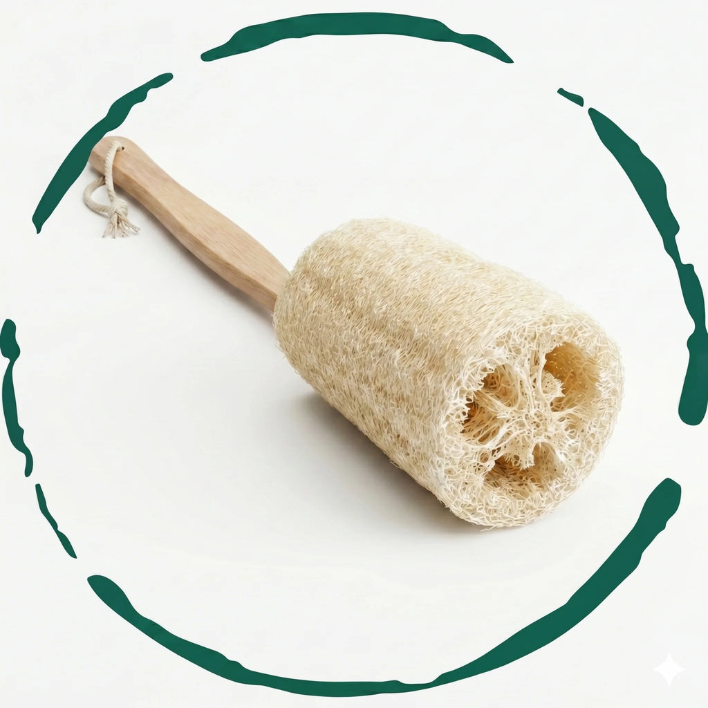 Natural Loofah Bath Brush W/Long Handle.