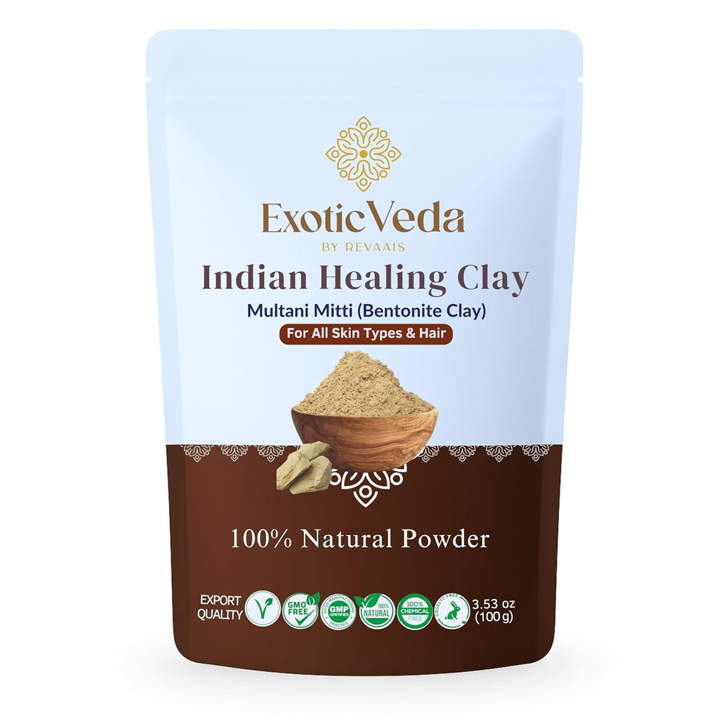 Indian Healing Powder 100G | Natural Calcium Bentonite Clay & Multani Mitti | Face & Body Mask for Smooth, Radiant Skin | Pore Care, Oil Control, Hair & Scalp Care | Vegan & Cruelty-Free