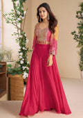 Pink Embroired Chinon Co-ord Set