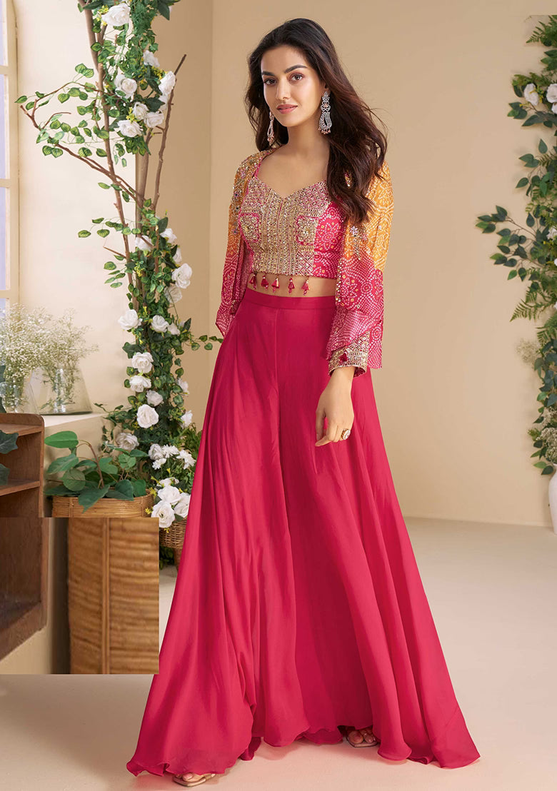 Pink Embroired Chinon Co-ord Set