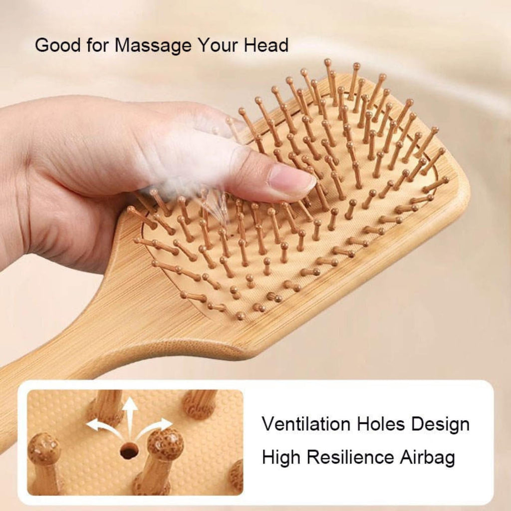 Bamboo Paddle Hairbrush Set of 2 – Eco Friendly Rectangular Bamboo Bristles Detangling Scalp Massage & Styling Natural Hair Brush Hair Growth, Plastic Free Sustainable Hair Care for Men & Women