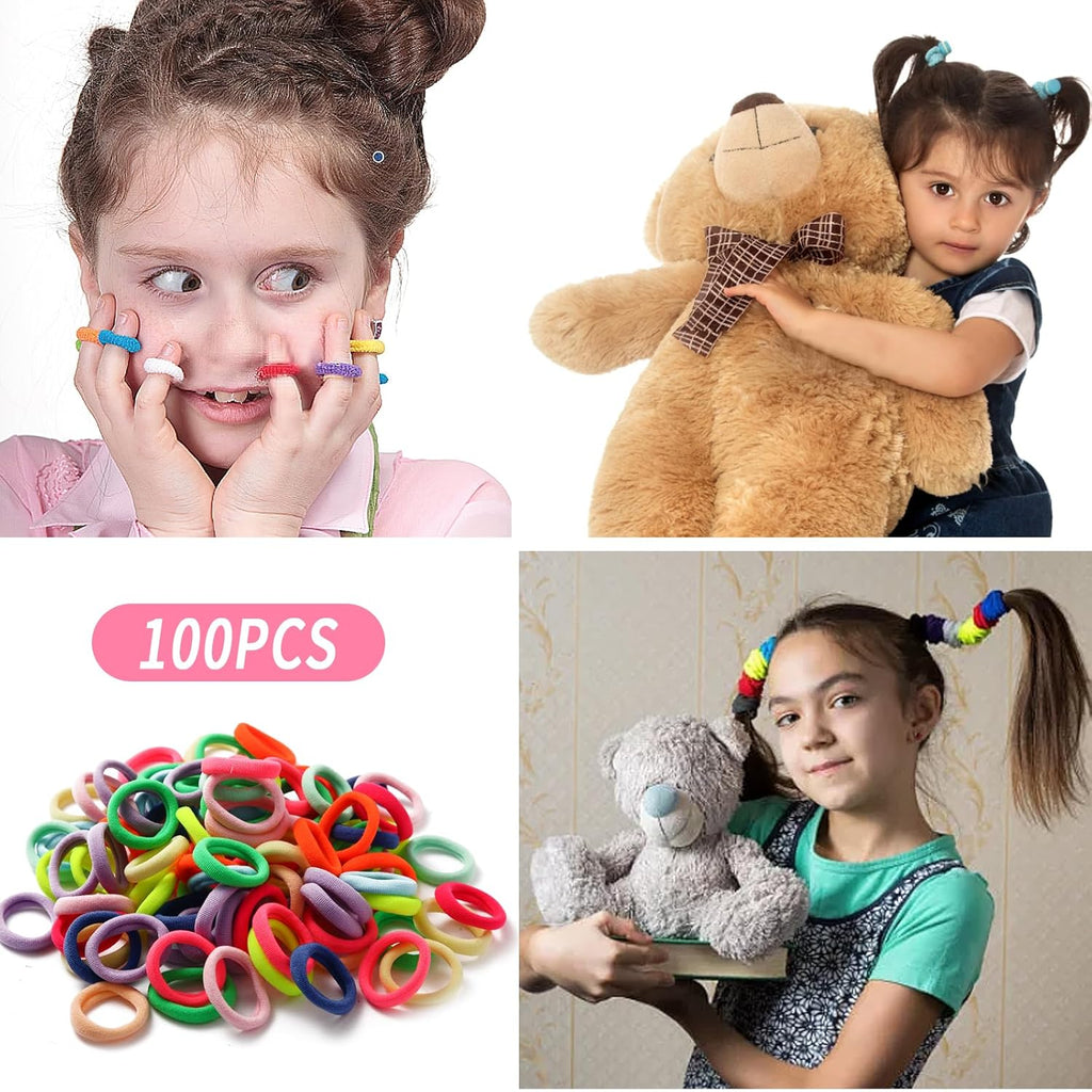 -100 PCS Hair Ties, Hair Elastics, Hair Accessories for Girls Women, Cotton Toddler Hair Ties for Girls and Kids (Multicolor)