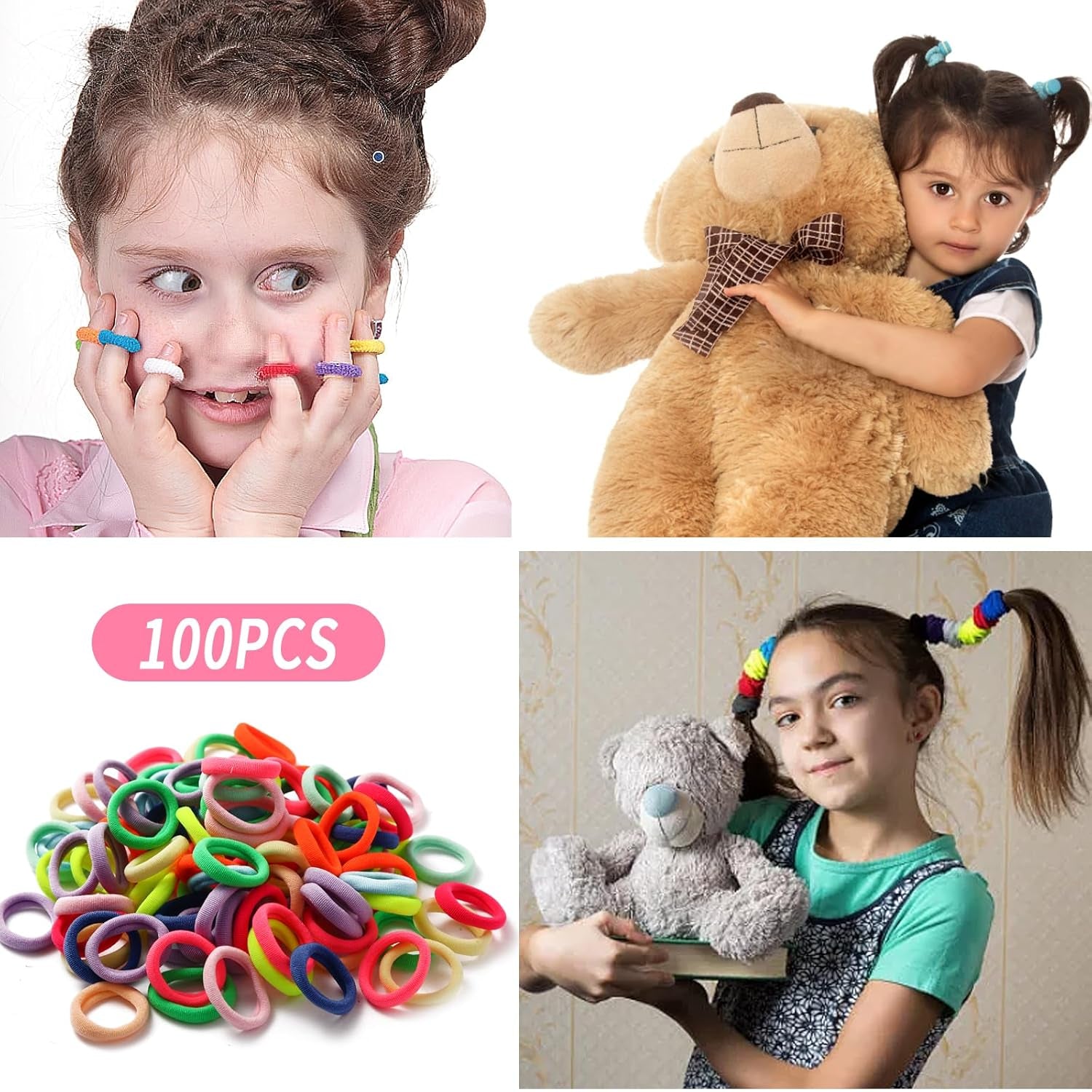 -100 PCS Hair Ties, Hair Elastics, Hair Accessories for Girls Women, Cotton Toddler Hair Ties for Girls and Kids (Multicolor)