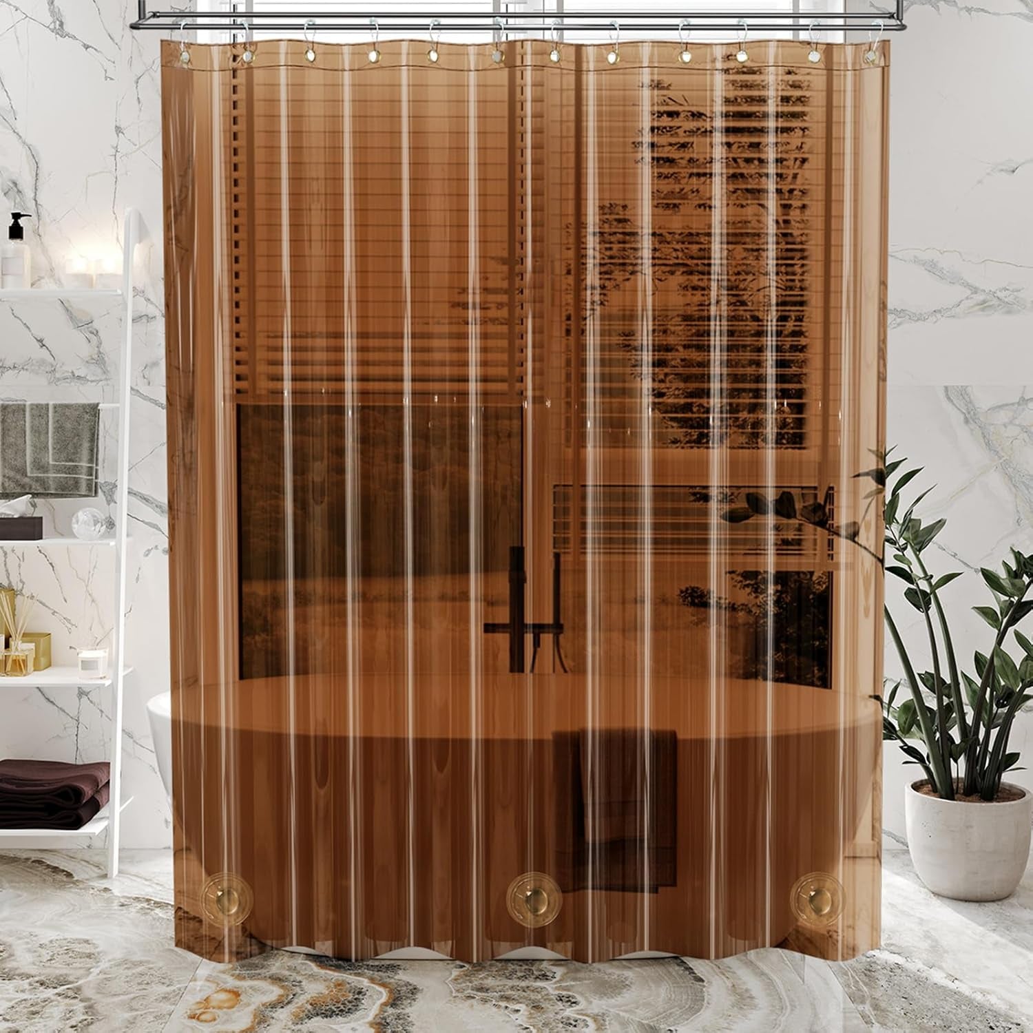 Premium EVA Shower Curtain Amber, Luxury Shower Curtain Clear Brown Jelly-Like Soft, Waterproof Clear Brown Shower Liner with 3 Weighted Stones and 12 Grommets, Recyclable Packaging