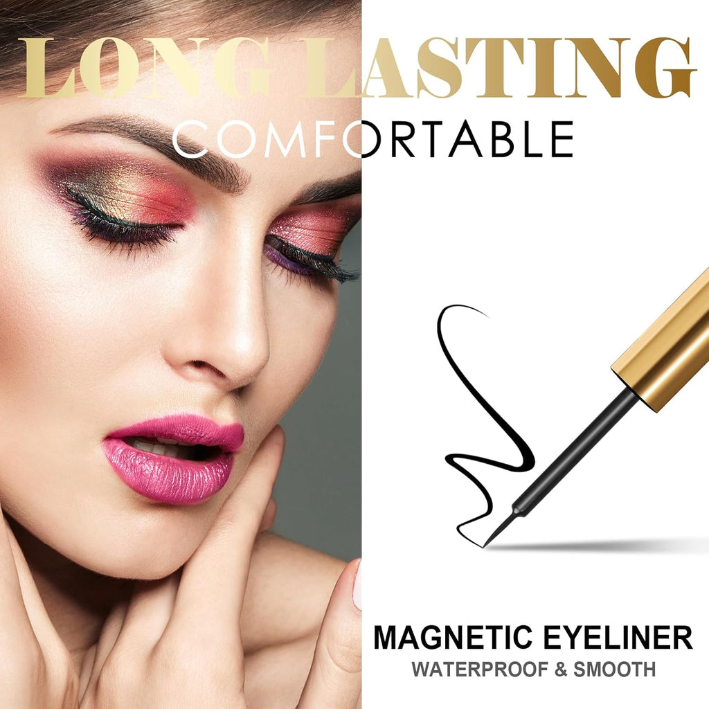 Magnetic Eyelashes Kit - 10 Pairs Lightweight 3D Natural Look Magnetic Lashes with Eyeliner & Tweezers, Reusable Mink False Eyelashes, Sweatproof, No Glue Needed, Easy to Apply (10Pairs)