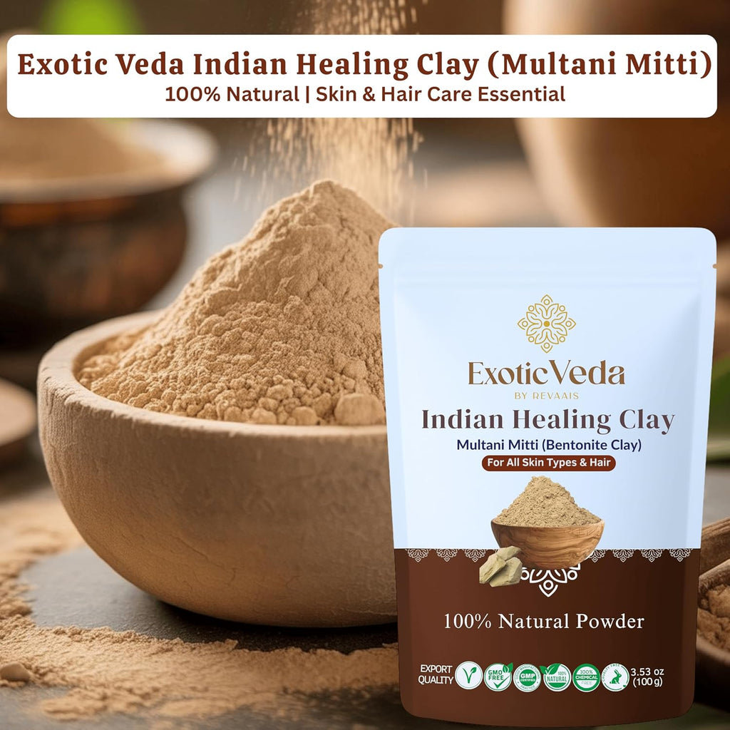 Indian Healing Powder 100G | Natural Calcium Bentonite Clay & Multani Mitti | Face & Body Mask for Smooth, Radiant Skin | Pore Care, Oil Control, Hair & Scalp Care | Vegan & Cruelty-Free