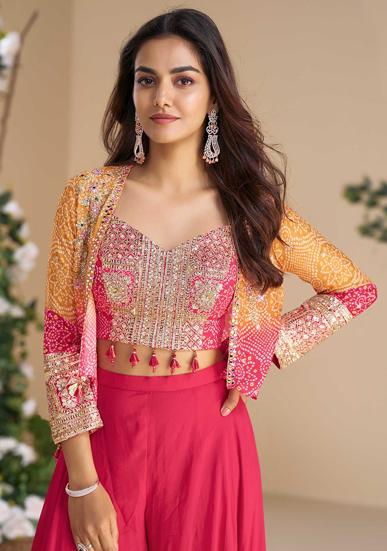 Pink Embroired Chinon Co-ord Set