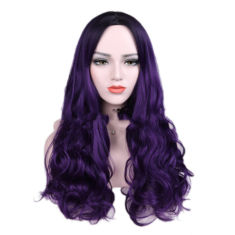 Gradient Color Two-Color Gradient Big Wave Black Purple Middle Part