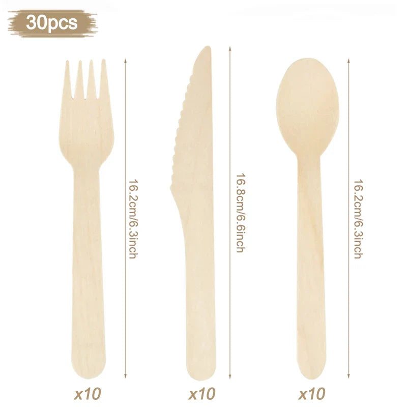 100% Compostable Cutlery Set - Wooden Compostable Utensils - Disposable Wooden Cutlery, Eco Friendly Forks and Spoons Disposable Cutlery Set Party Utensils (Copy)