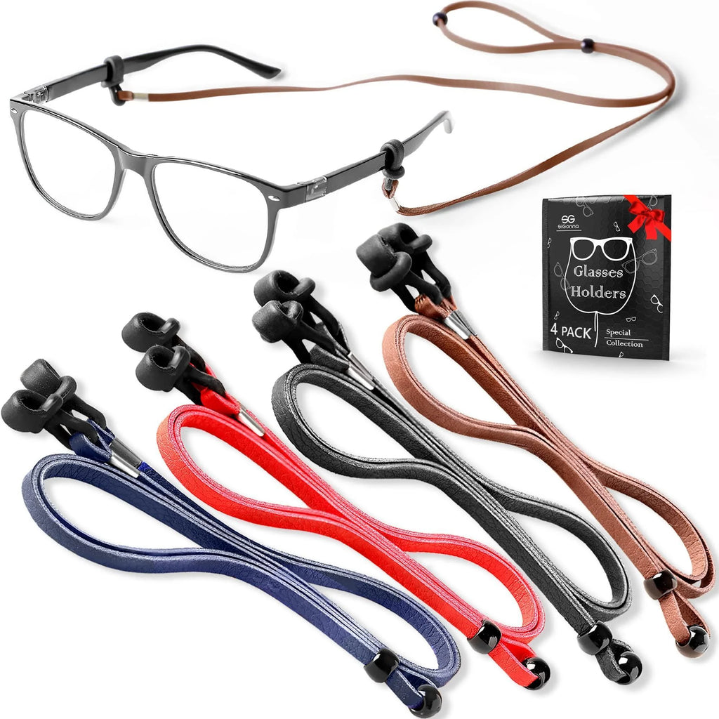 Eyeglass Chains for Women Men Premium ECO Leather Strap 4 Pcs 28 Inch Length