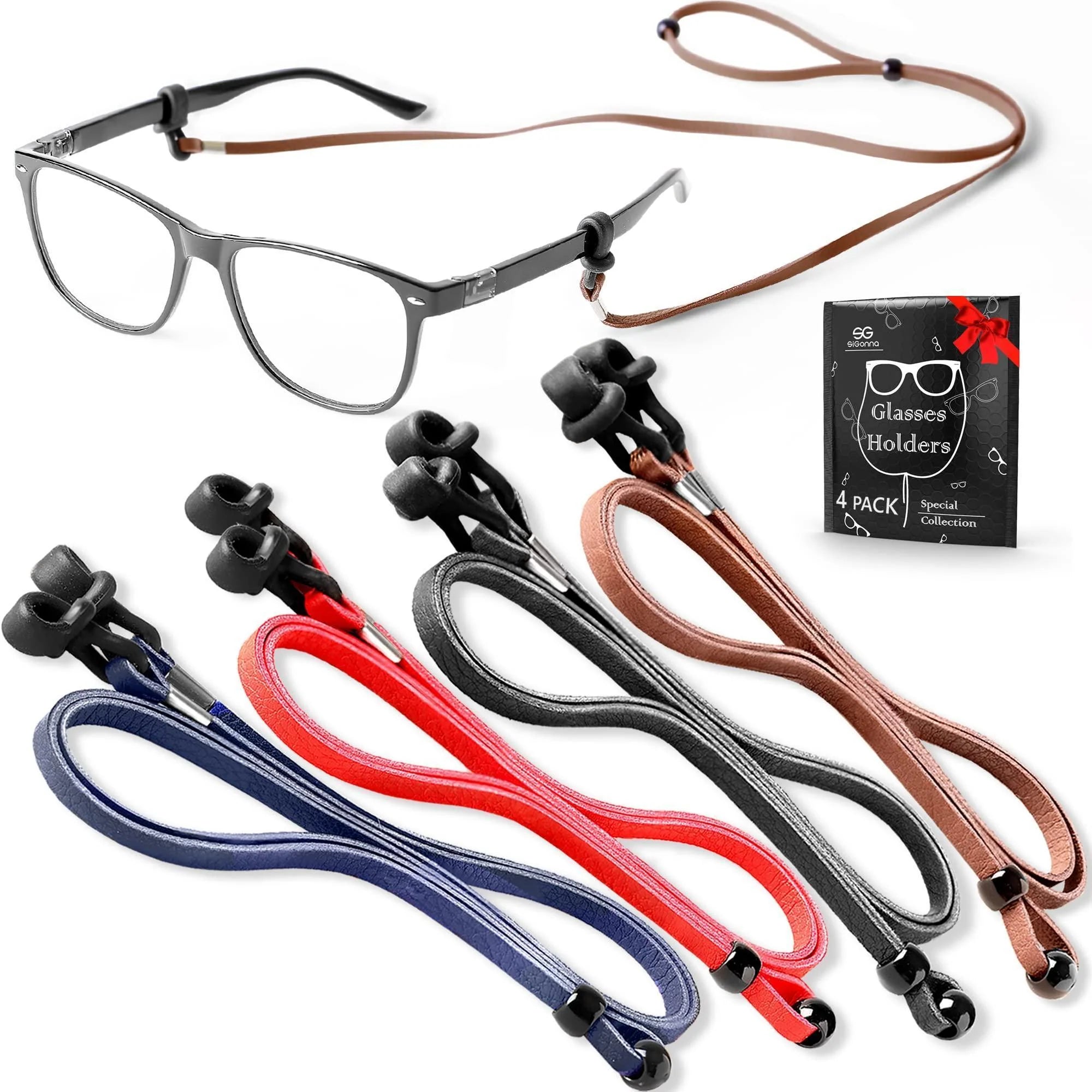 Eyeglass Chains for Women Men Premium ECO Leather Strap 4 Pcs 28 Inch Length