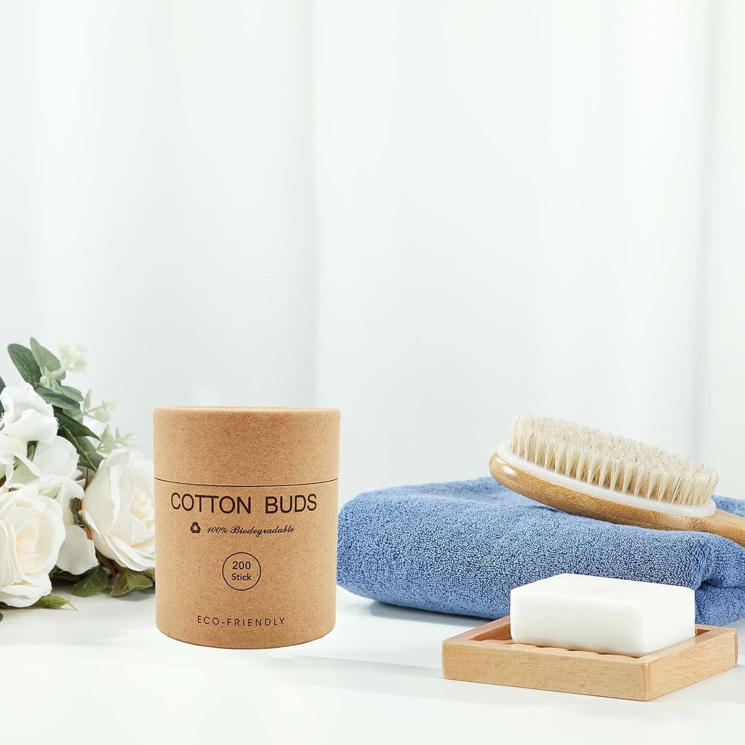 Bamboo Qtips - 400 Count - Organic Cotton Buds, Biodegradable & Plastic-Free Natural Wooden Cotton Swabs for Ears & Makeup