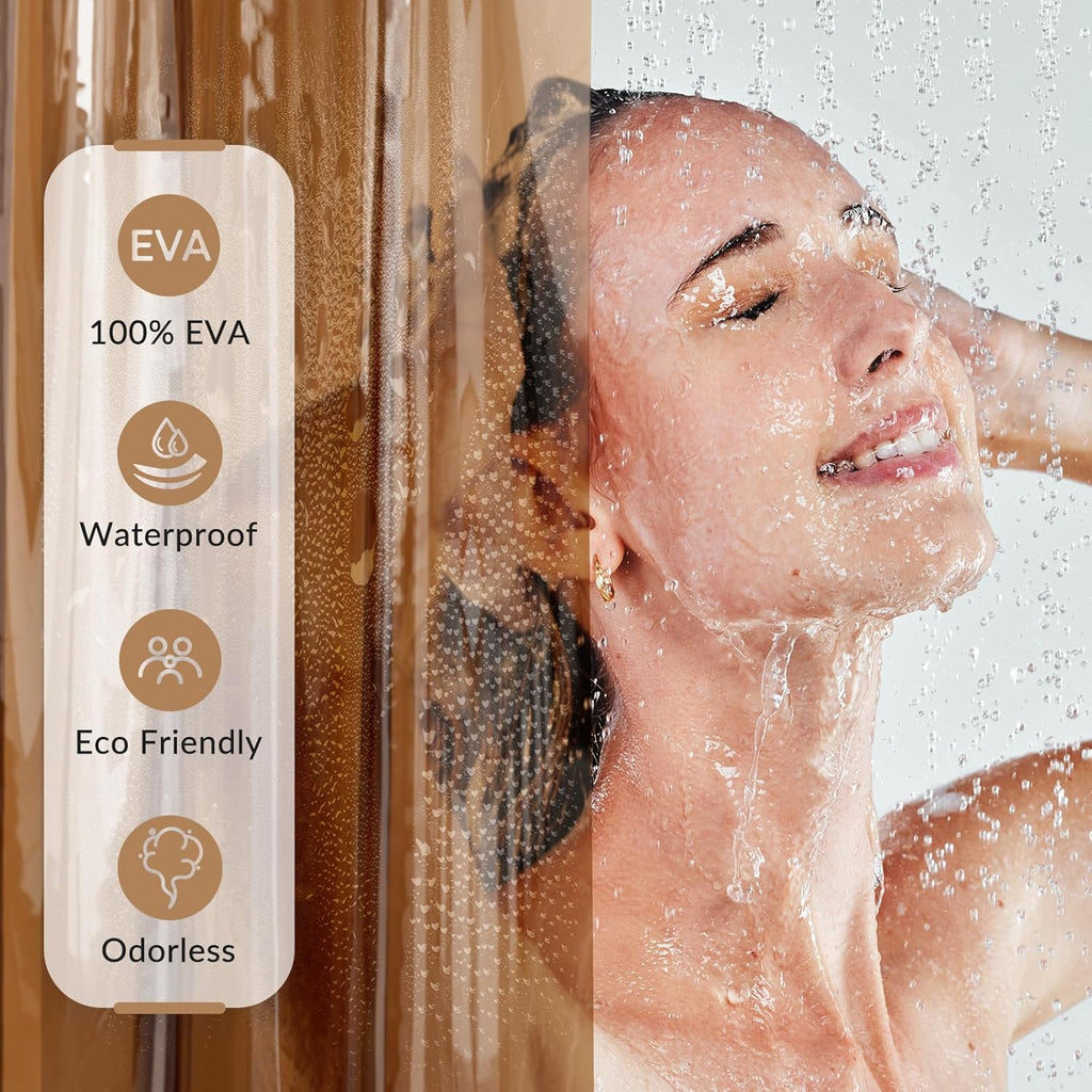 Premium EVA Shower Curtain Amber, Luxury Shower Curtain Clear Brown Jelly-Like Soft, Waterproof Clear Brown Shower Liner with 3 Weighted Stones and 12 Grommets, Recyclable Packaging