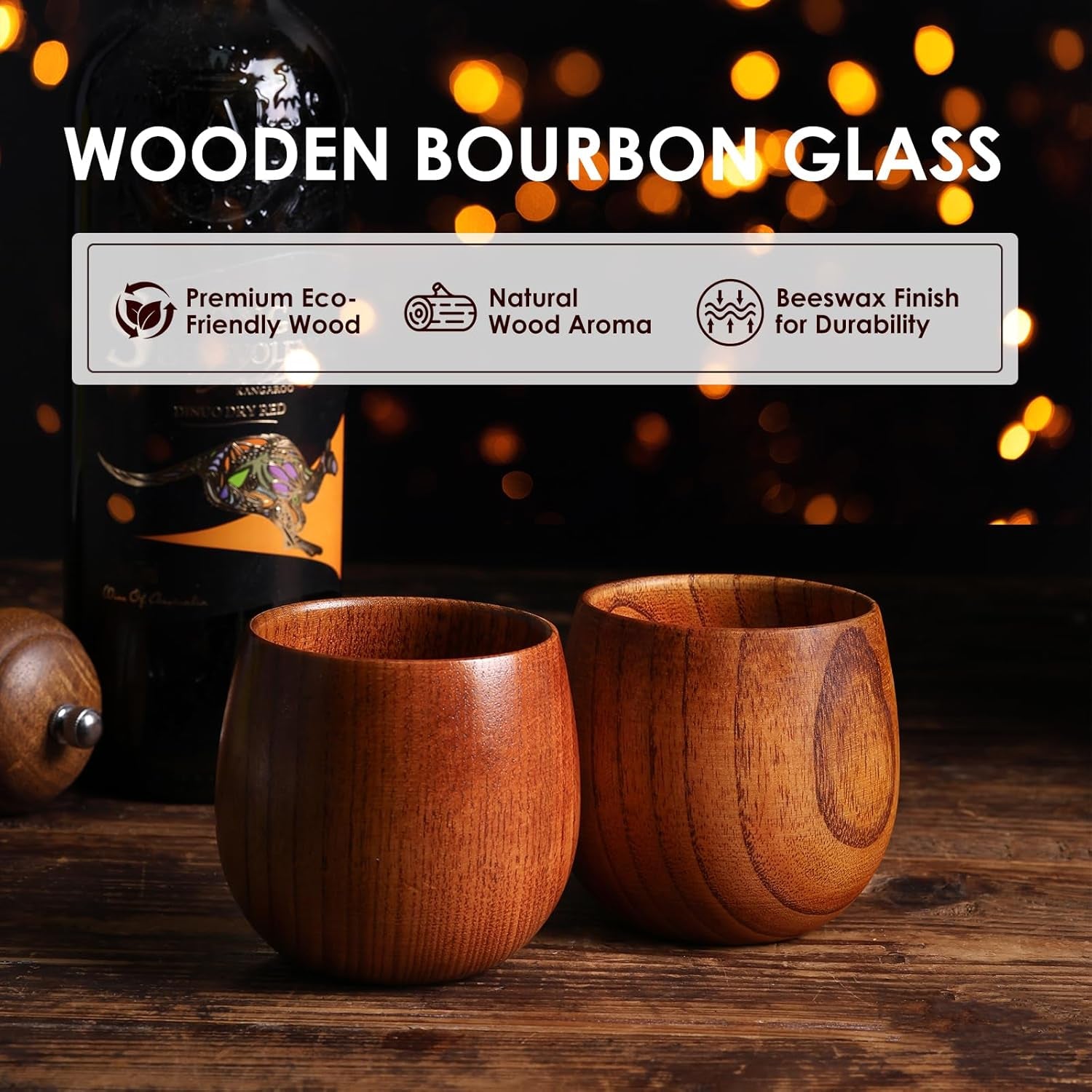 Whiskey Glasses Sets, Bourbon Glass, Bourbon Gifts for Men, Finished Wooden Old Fashioned Glass, Great Whiskey Gifts for Men, Dad, or Brother (2 Pack)