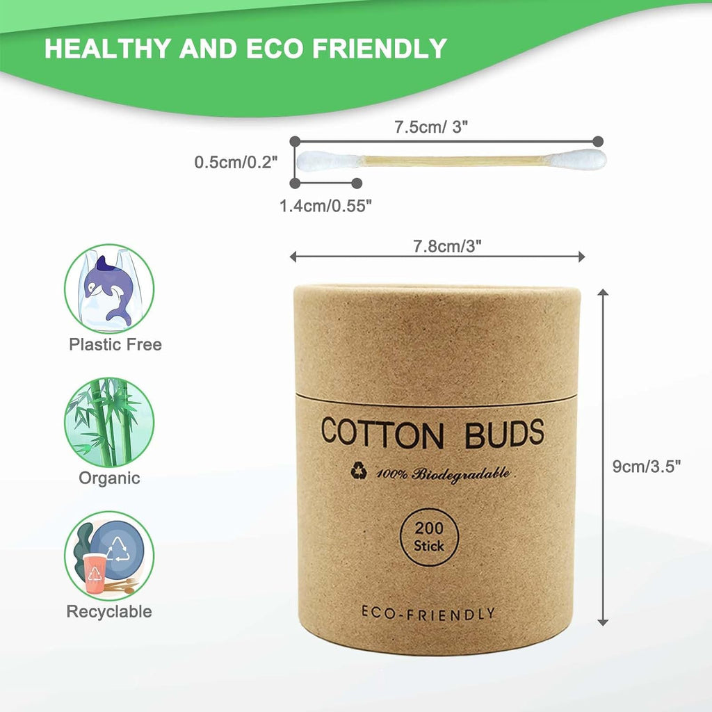 Bamboo Qtips - 400 Count - Organic Cotton Buds, Biodegradable & Plastic-Free Natural Wooden Cotton Swabs for Ears & Makeup