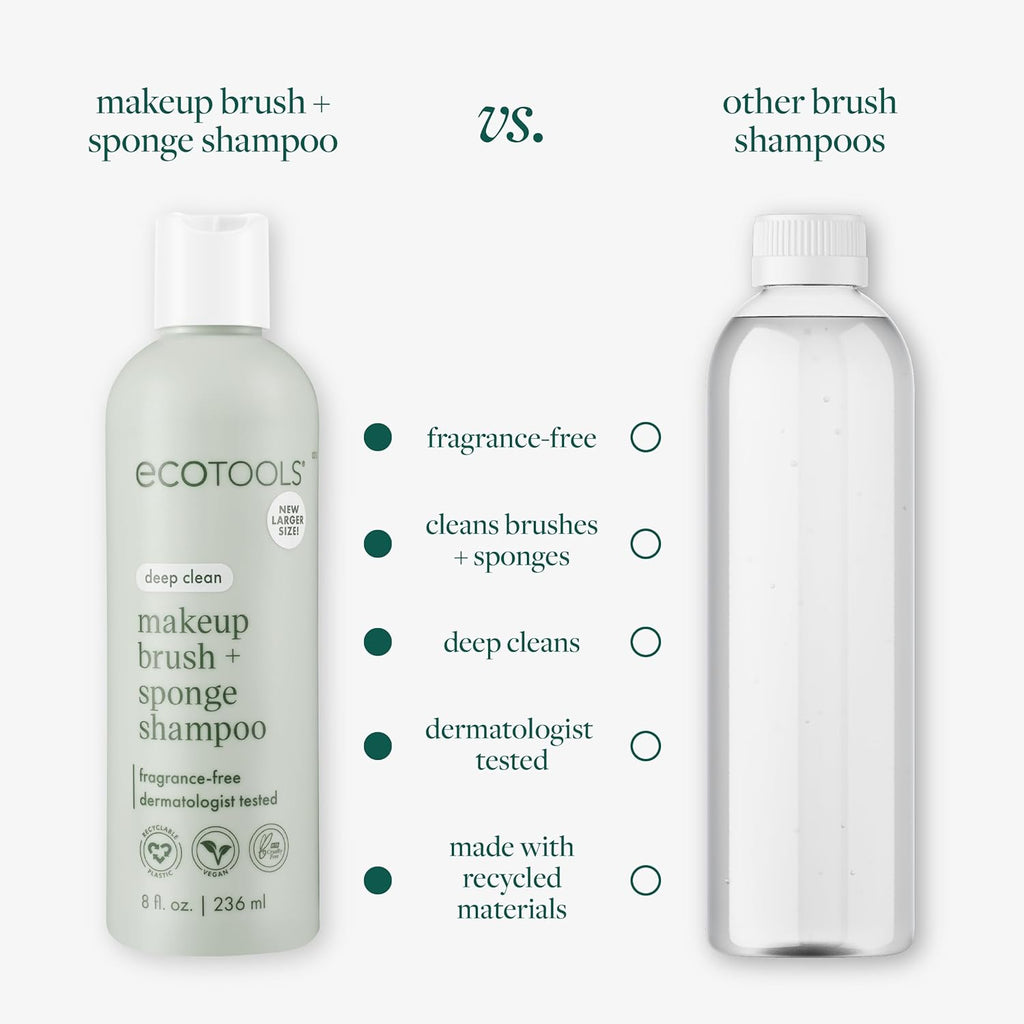 Makeup Brush + Sponge Shampoo, Cleanses Makeup & Impurities from Tools, Sponges, & Puffs, Fragrance-Free Cleanser, No Harsh Chemicals, Vegan, & Cruelty-Free, 8 Fl. Oz./236 Ml. Bottle