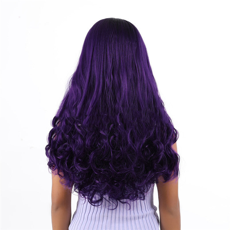 Gradient Color Two-Color Gradient Big Wave Black Purple Middle Part