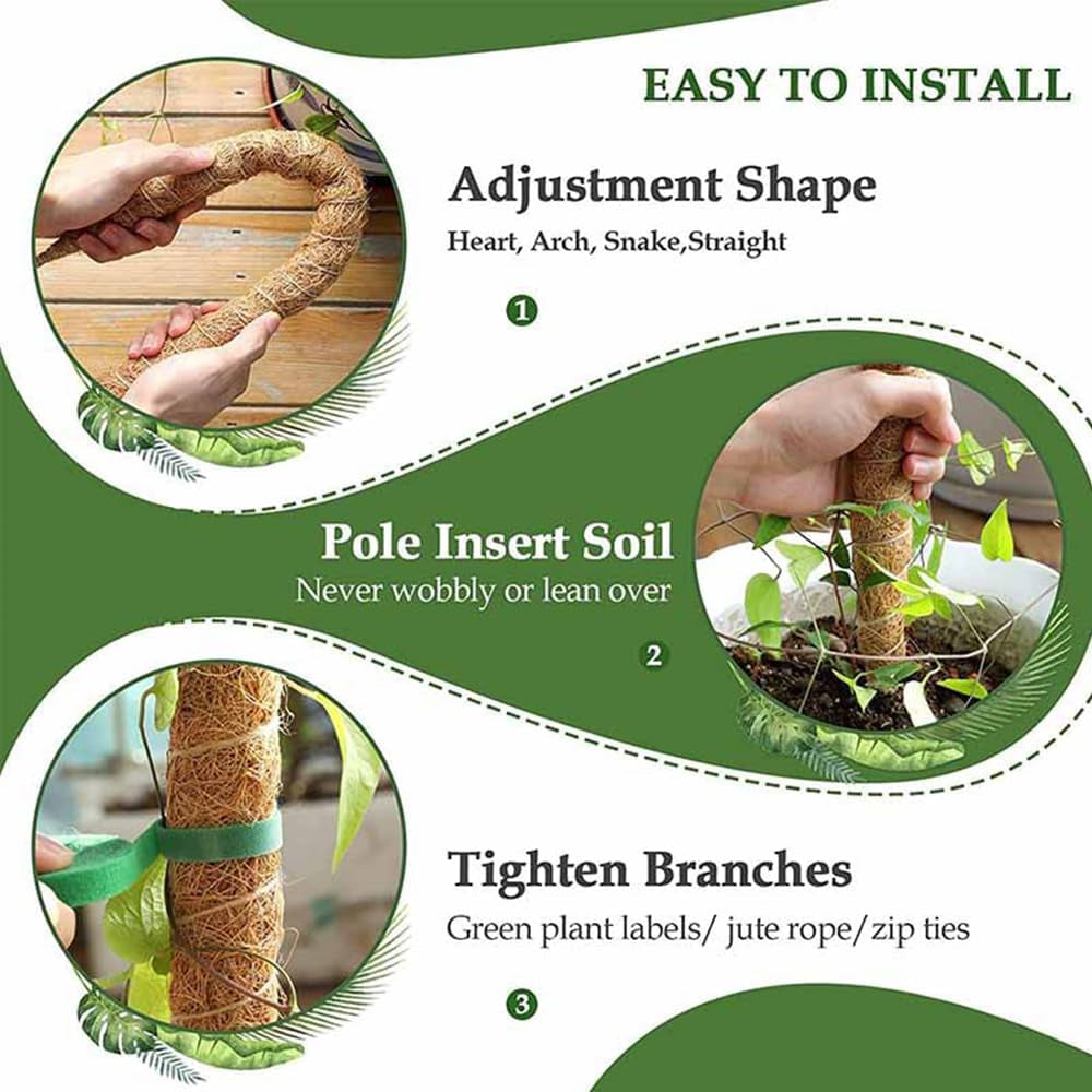 2 Pack 28" Bendable Moss Pole for Monstera Plant Support, Coco Coir Stakes for Climbing Plants, Indoor Trellis for Pothos, Philodendron & Houseplants – Adjustable Plant Support Kit