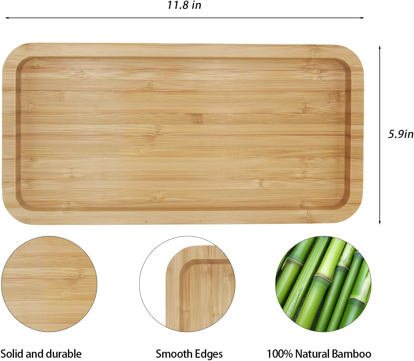Bamboo Vanity Bathroom Tray for Counter, Bamboo Tray for Bathroom, Toilet Tank, Perfume 11.8L X 5.9W X 0.8H Inch (Bamboo)