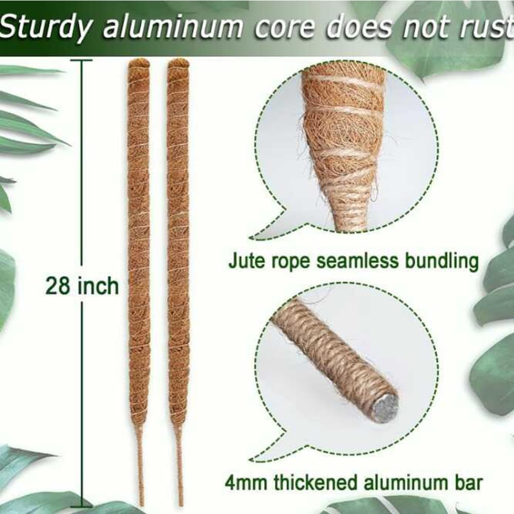 2 Pack 28" Bendable Moss Pole for Monstera Plant Support, Coco Coir Stakes for Climbing Plants, Indoor Trellis for Pothos, Philodendron & Houseplants – Adjustable Plant Support Kit