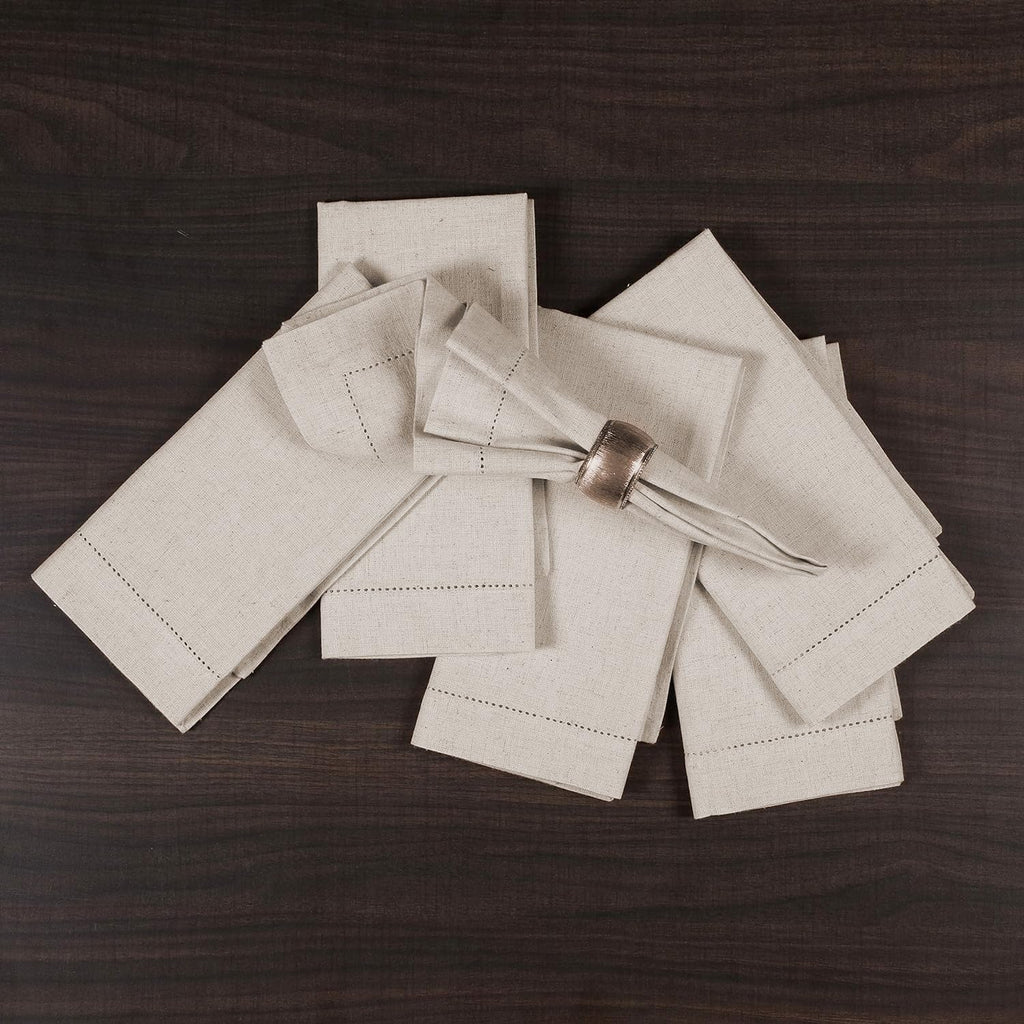 Linen Flax Cotton Cloth Dinner Napkins Set of 12 – 18X18 Natural Fabric with Hemstitched Mitered Corners – Machine Washable Wedding, Cocktail & Party Table Napkins