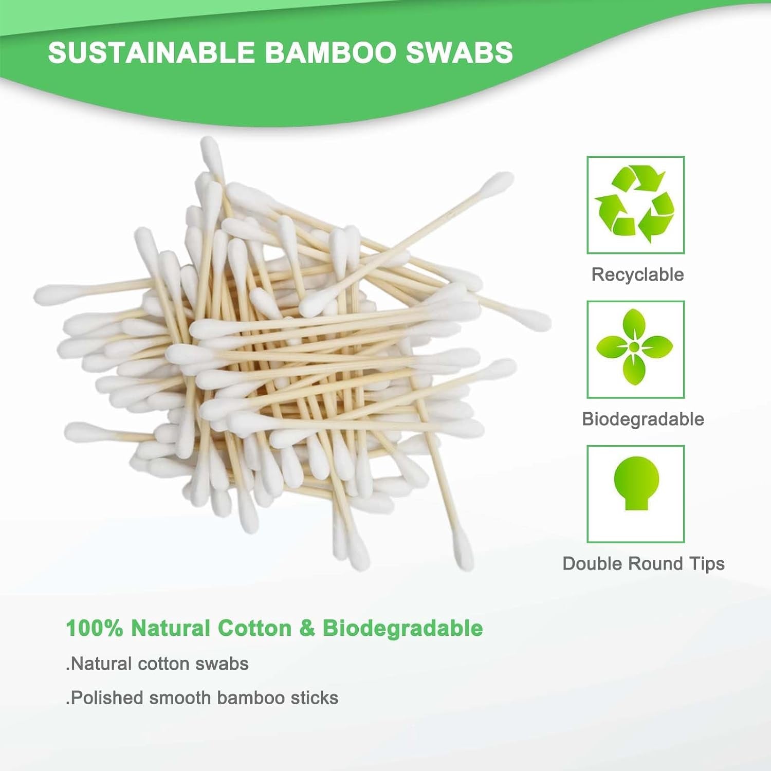 Bamboo Qtips - 400 Count - Organic Cotton Buds, Biodegradable & Plastic-Free Natural Wooden Cotton Swabs for Ears & Makeup