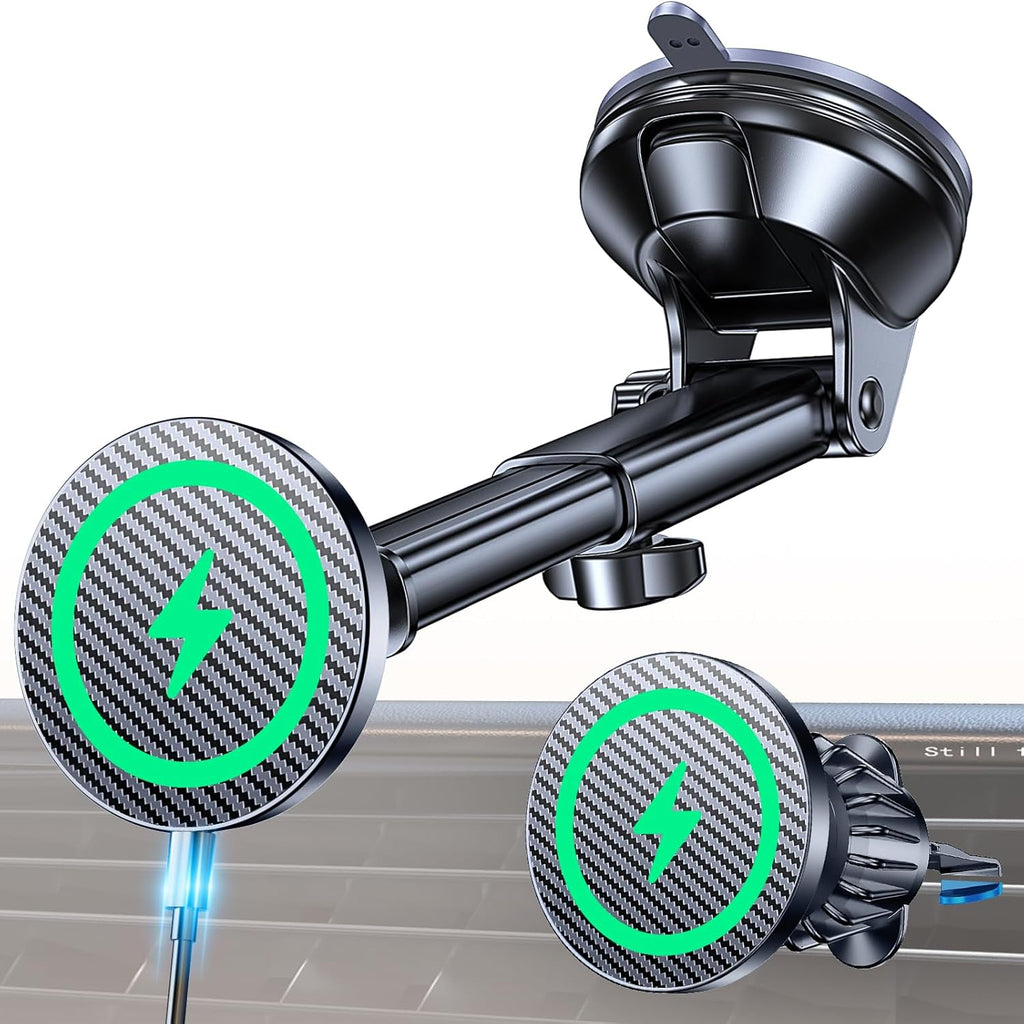 for Magsafe Car Mount Charger【Ultra Magnet】 Magnetic Phone Holders for Your Car Charger【Windshield+Vent+Dash】 Magnetic Wireless Car Phone Holder Charger Car Mount for Iphone 17 (Carbon Fiber)