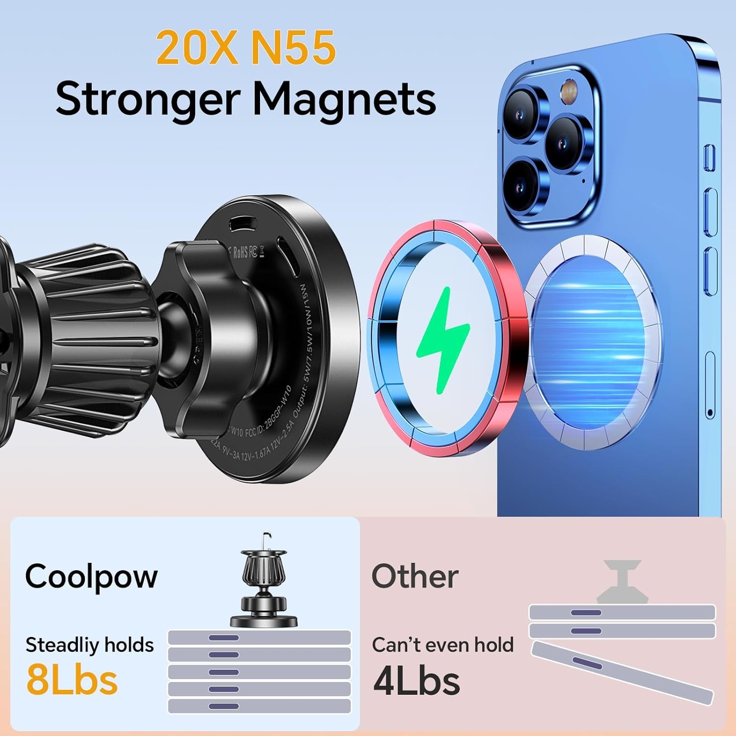 for Magsafe Car Mount Charger【Ultra Magnet】 Magnetic Phone Holders for Your Car Charger【Windshield+Vent+Dash】 Magnetic Wireless Car Phone Holder Charger Car Mount for Iphone 17 (Carbon Fiber)