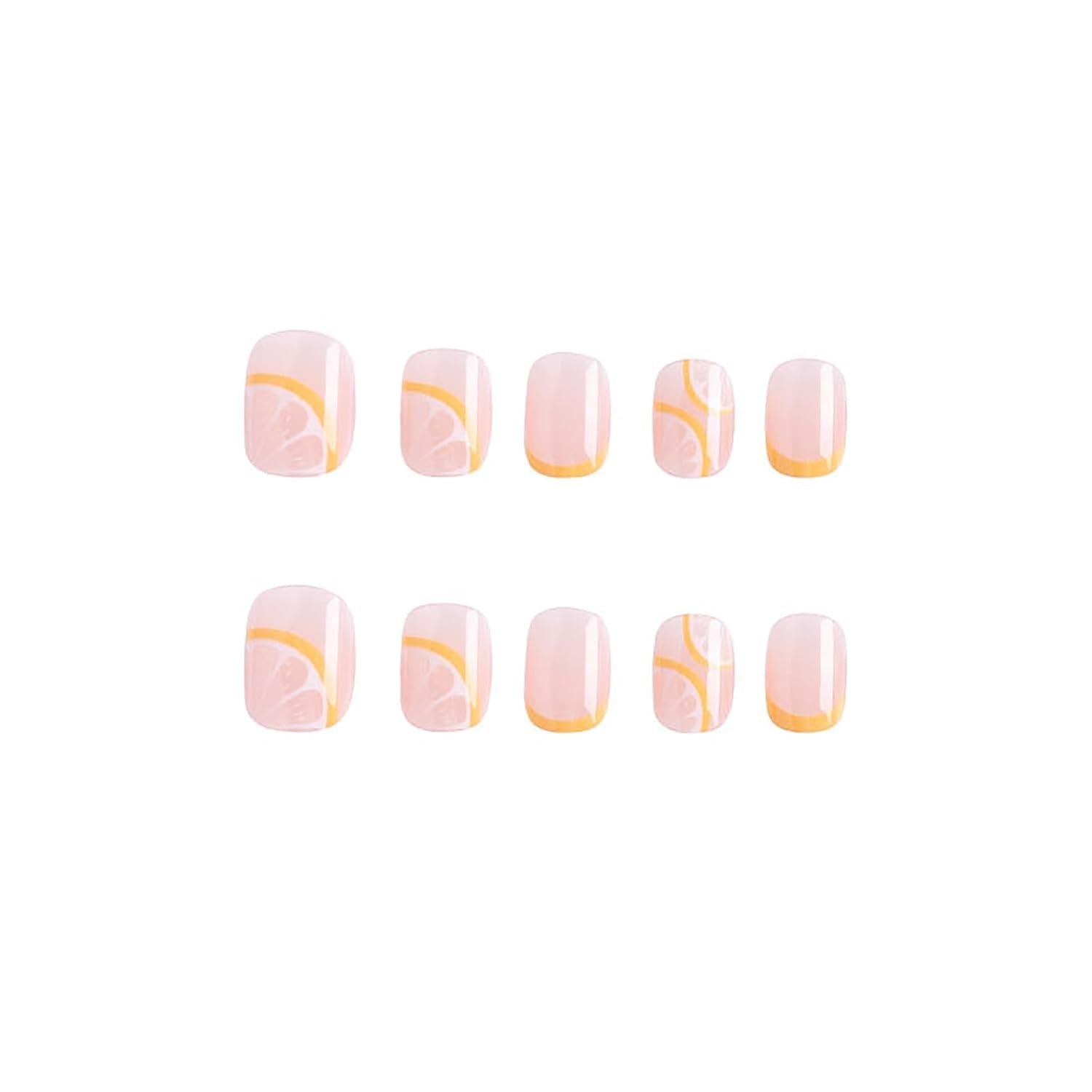 French Press Nails - 24Pcs Yellow Nude Acrylic Fruits Lemon Designs with Glossy Stick-On Short Artificial Nails