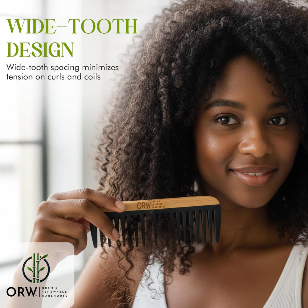 Wide Tooth Comb for Curly Hair – Bamboo Detangling Comb for Wet Hair, Shower Safe, Bakelite Reinforced, Durable, SGS REACH Tested