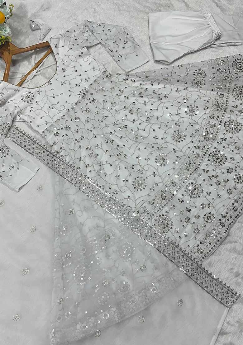 White Embroidered Anarkali Set