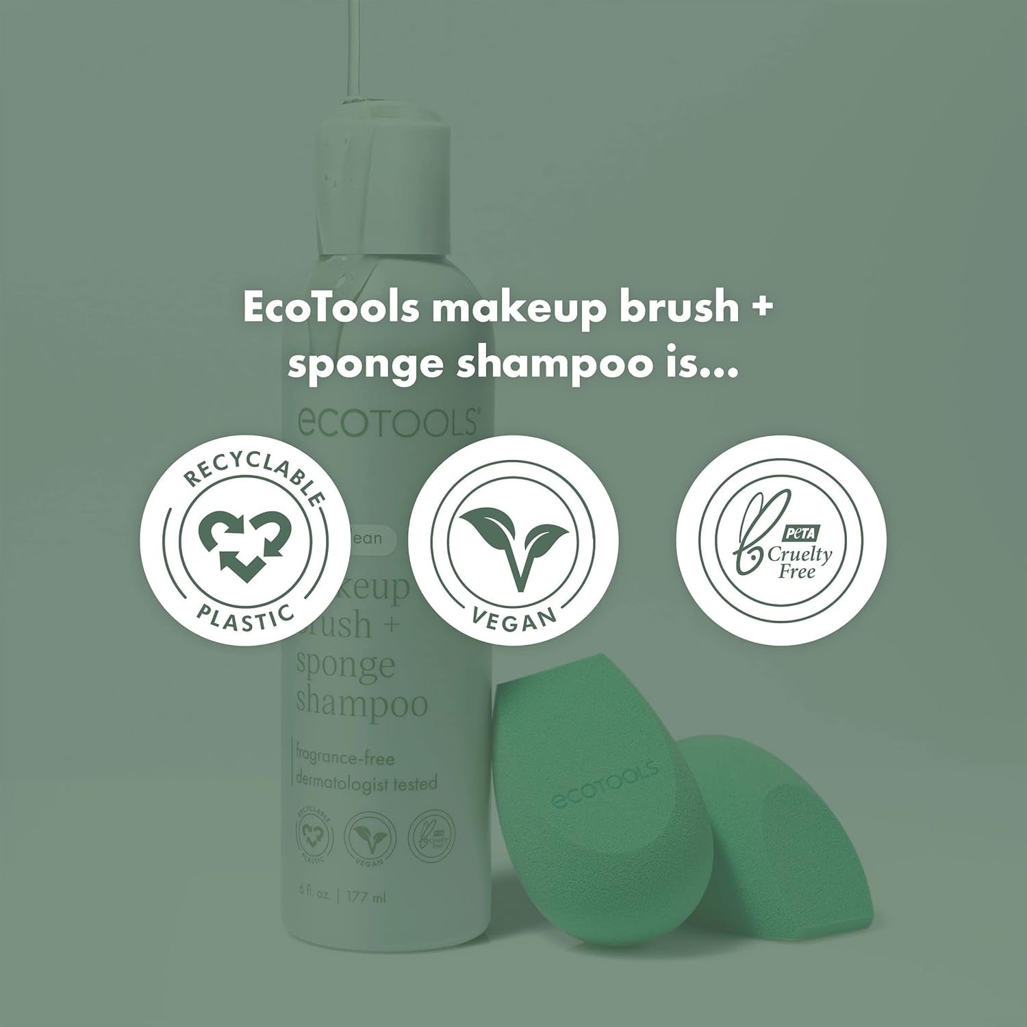 Makeup Brush + Sponge Shampoo, Cleanses Makeup & Impurities from Tools, Sponges, & Puffs, Fragrance-Free Cleanser, No Harsh Chemicals, Vegan, & Cruelty-Free, 8 Fl. Oz./236 Ml. Bottle