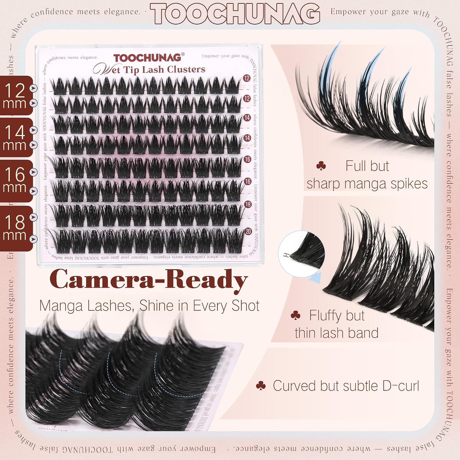 Anime Lash Clusters 12-20Mm Manga Eyelash Clusters Volume Cluster Eyelash Extensions D Curly Lashes Clusters DIY Lash Extensions Wispy Individual Lashes