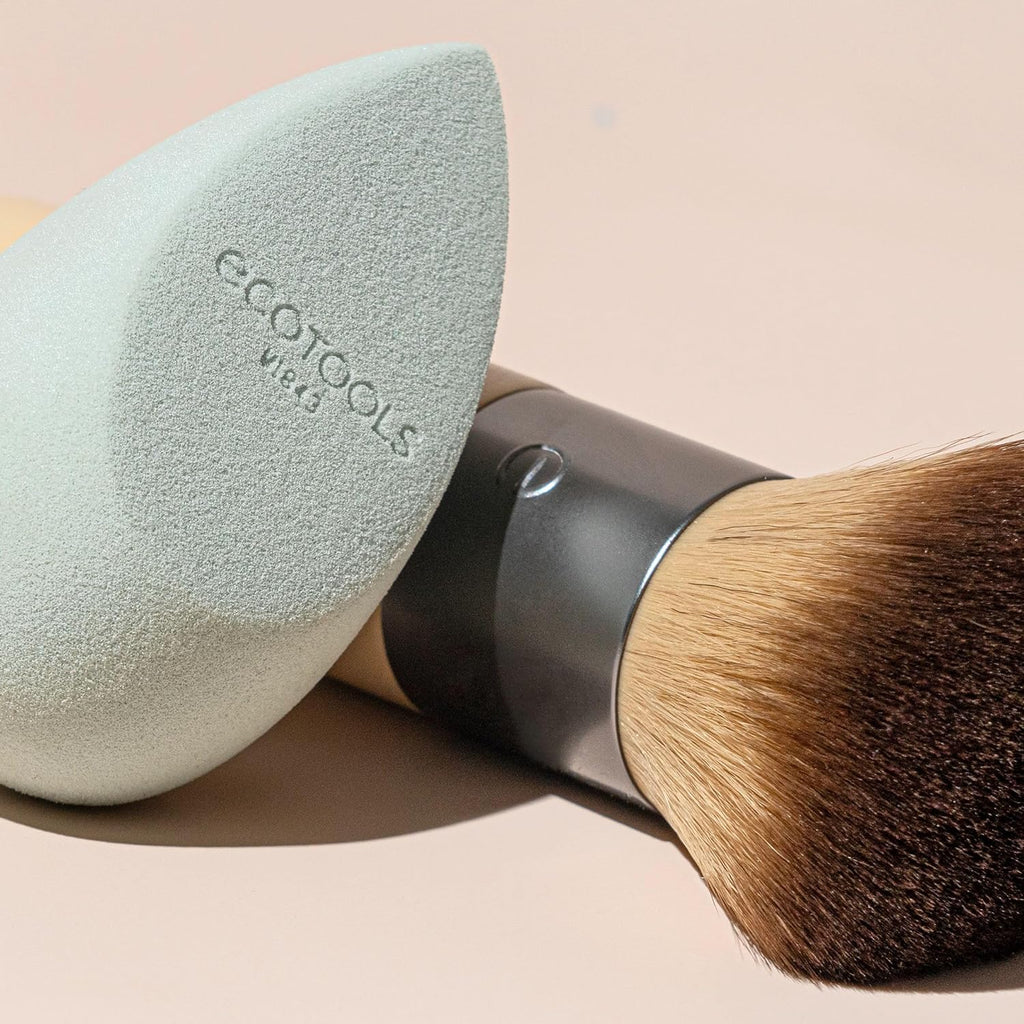 Blend + Blur Makeup Brush and Sponge Duo, Makeup Blender Sponge & Foundation Brush, for Liquid & Cream Makeup, Cloud Skin, Eco Friendly, Latex-Free, Cruelty Free, & Vegan, 2 Piece Set