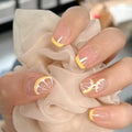 French Press Nails - 24Pcs Yellow Nude Acrylic Fruits Lemon Designs with Glossy Stick-On Short Artificial Nails