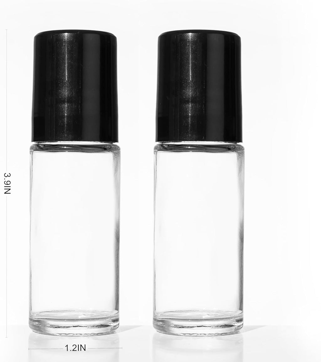 2 PCS Empty Glass Roller Bottles Plastic Roller Ball ，Deodorant Roll on Bottles for Essential Oils, Perfume, Cosmetics （30Ml ） (2Pcs Round)